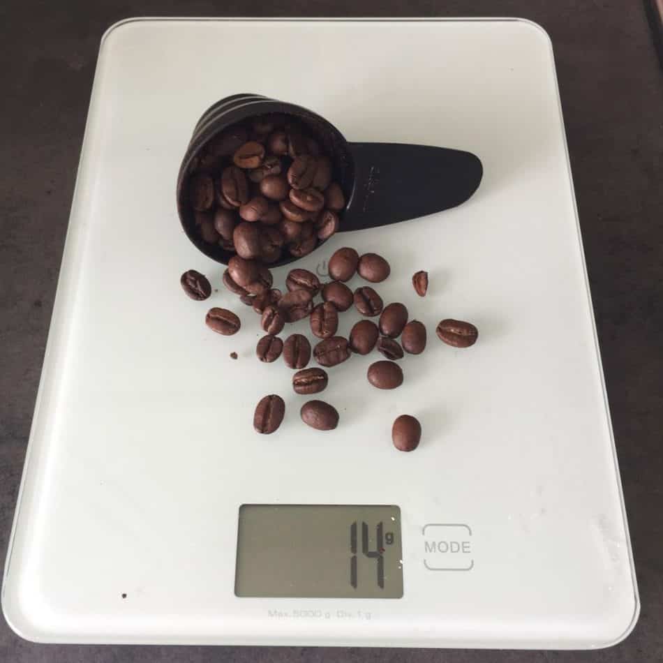 coffee beans on a scale