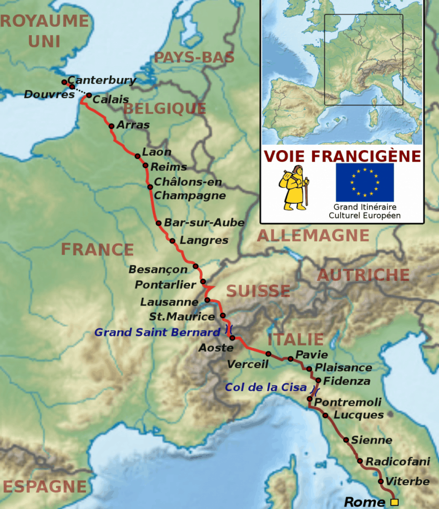 Map of the voie Francigene